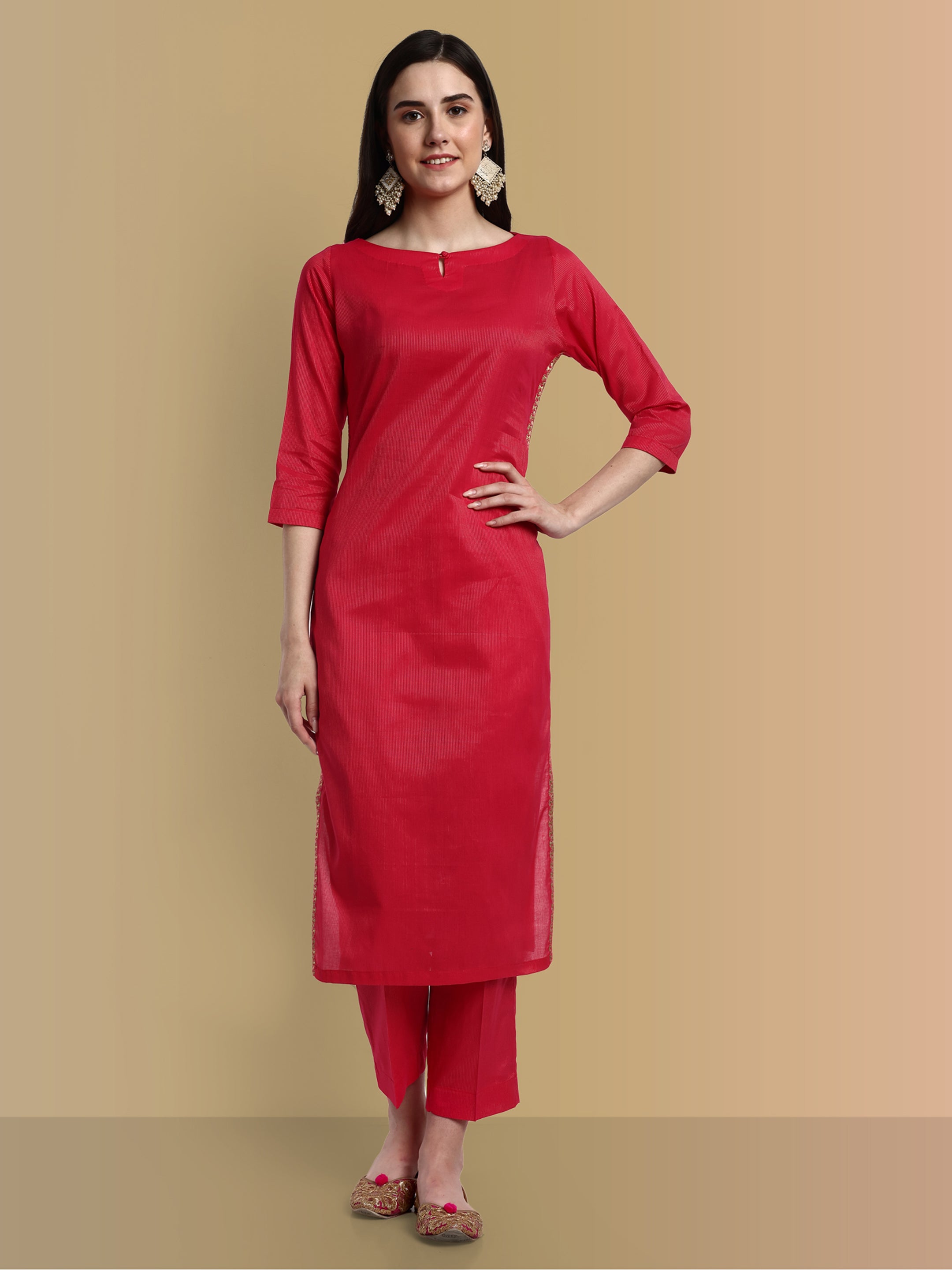 Hot Pink side Embriodery with elasticated Pant – Mera Rang