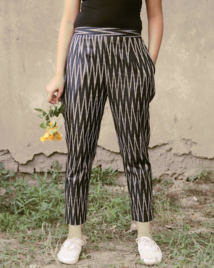 Black Travelling Ikkat Pants