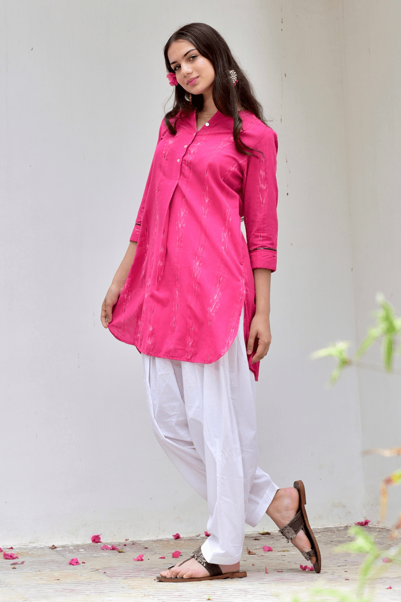 Hot Pink Ikkat Pathani Kurta Mera Rang