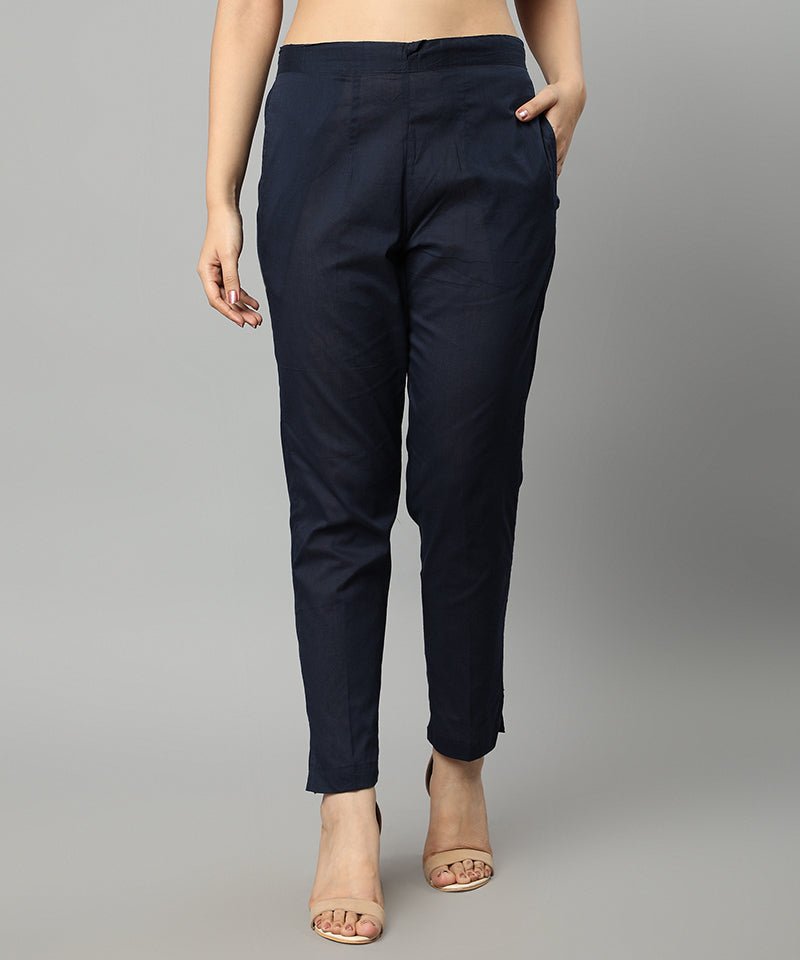 Straight Fit Navy Blue Drainpipe Pants