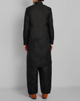 Black Cotton-Linen Pathani Suit for Men