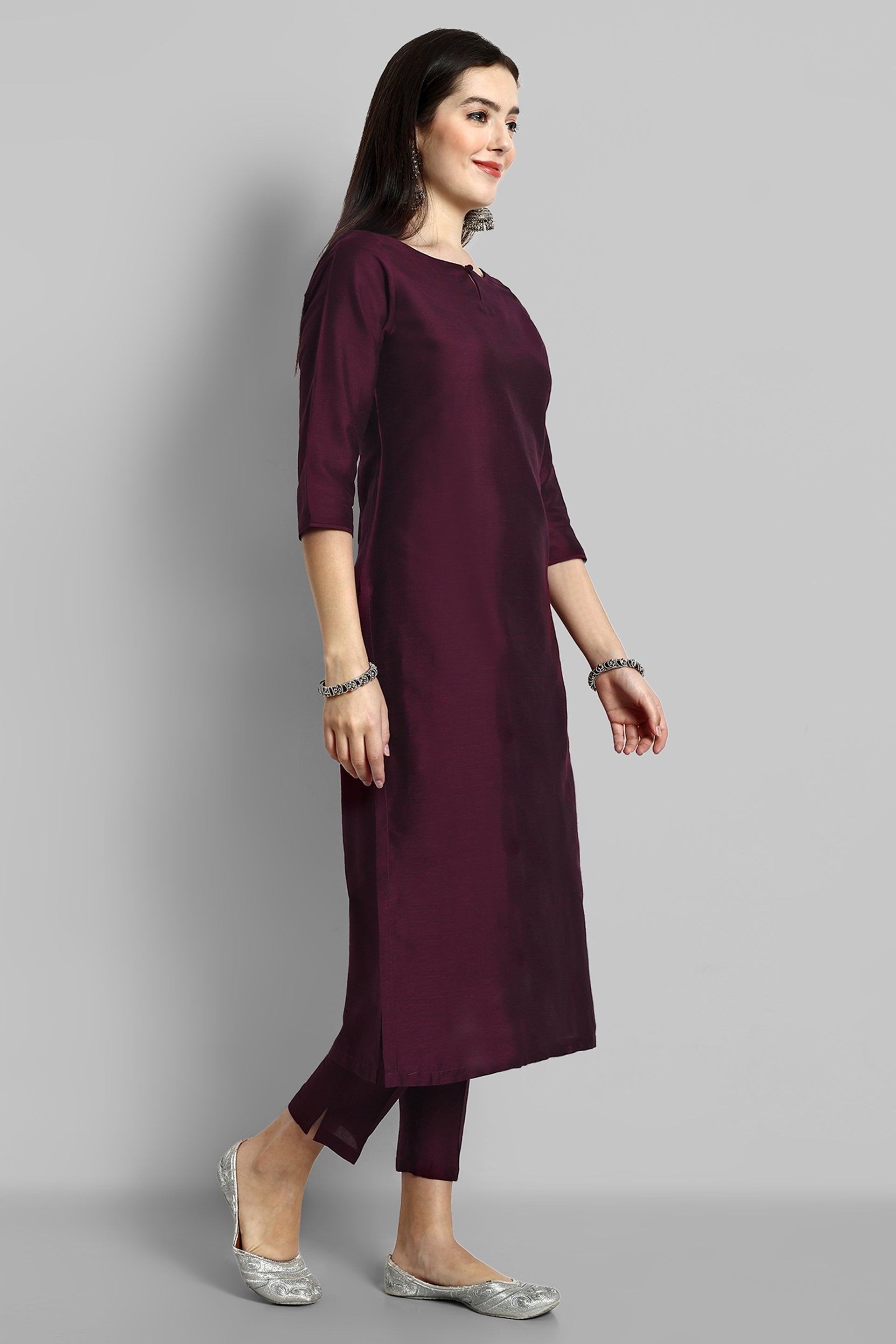 Burgundy Boat Neck Kurta with Elasticated Pant