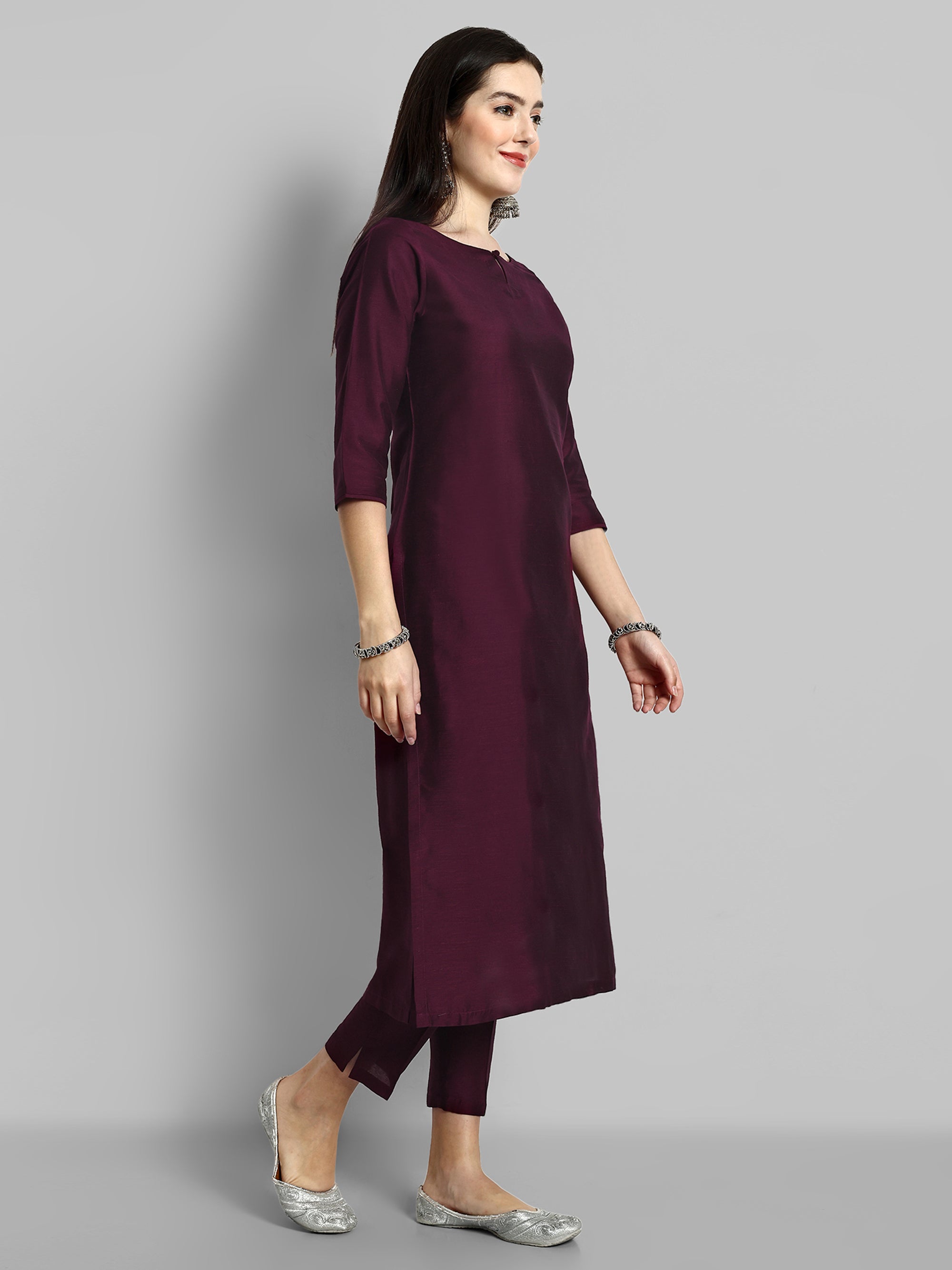 Burgundy Boat Neck Kurta with Elasticated Pant