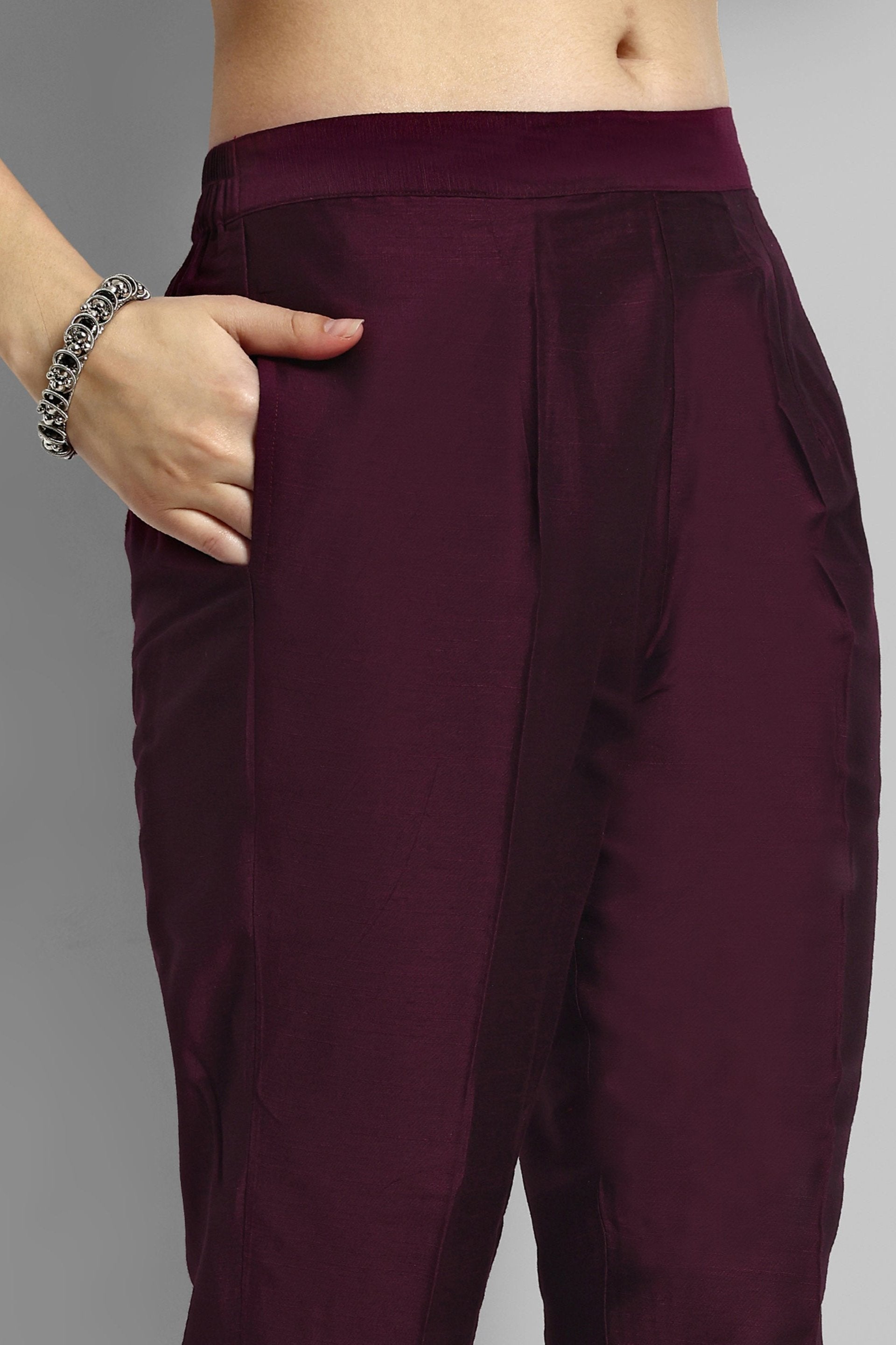 Burgundy Boat Neck Kurta with Elasticated Pant