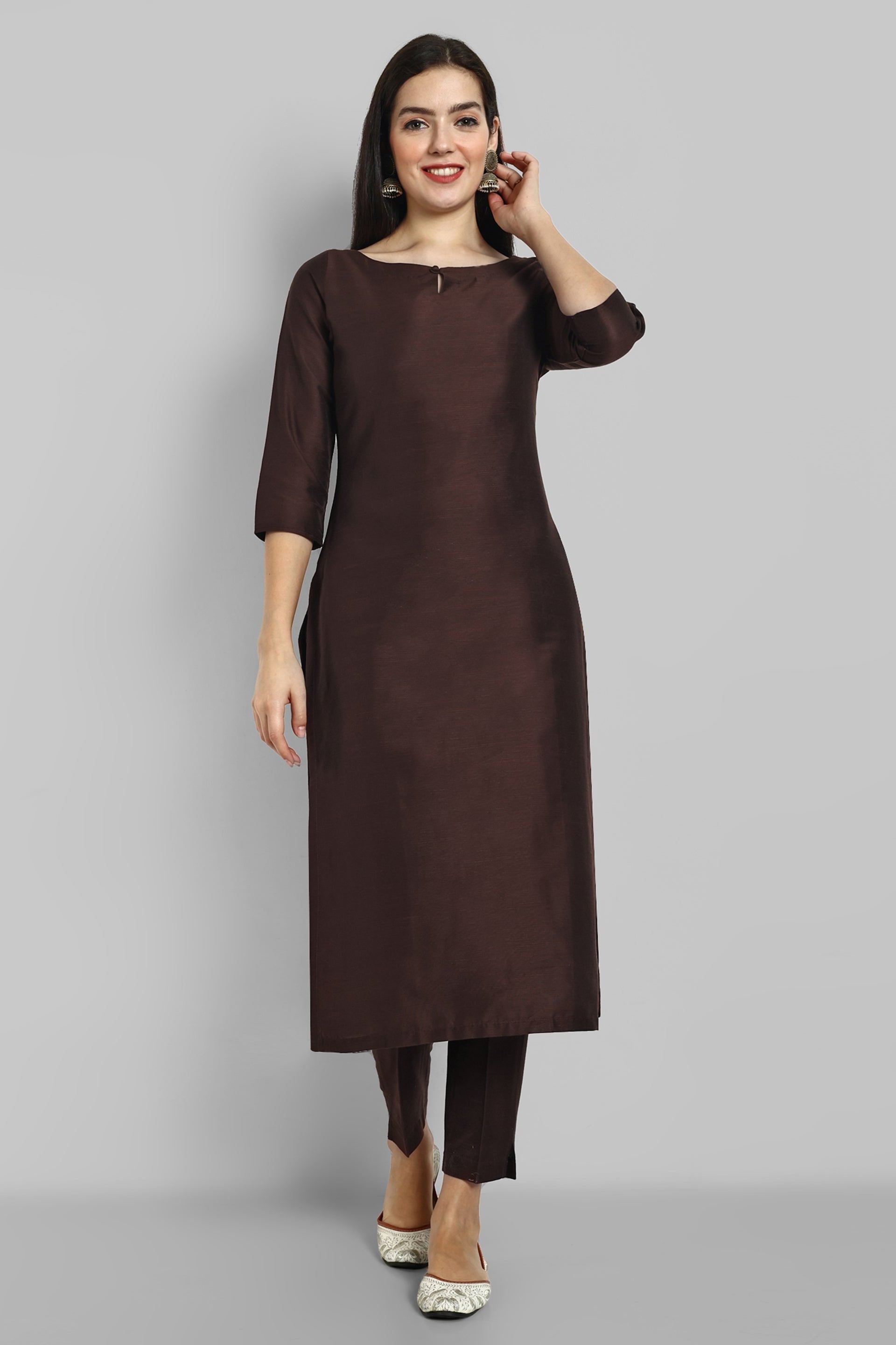 Choclate Brown Kurta with Elasticated Pant