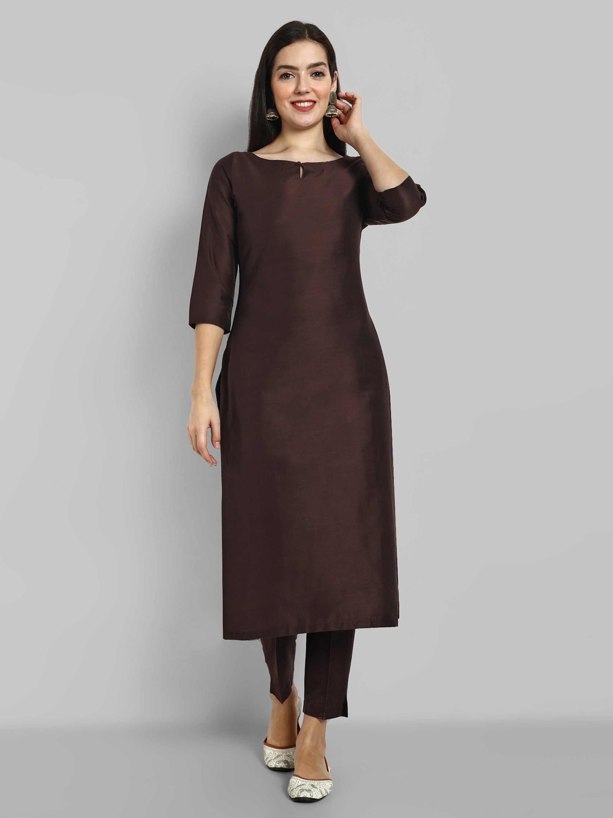 Choclate Brown Kurta with Elasticated Pant