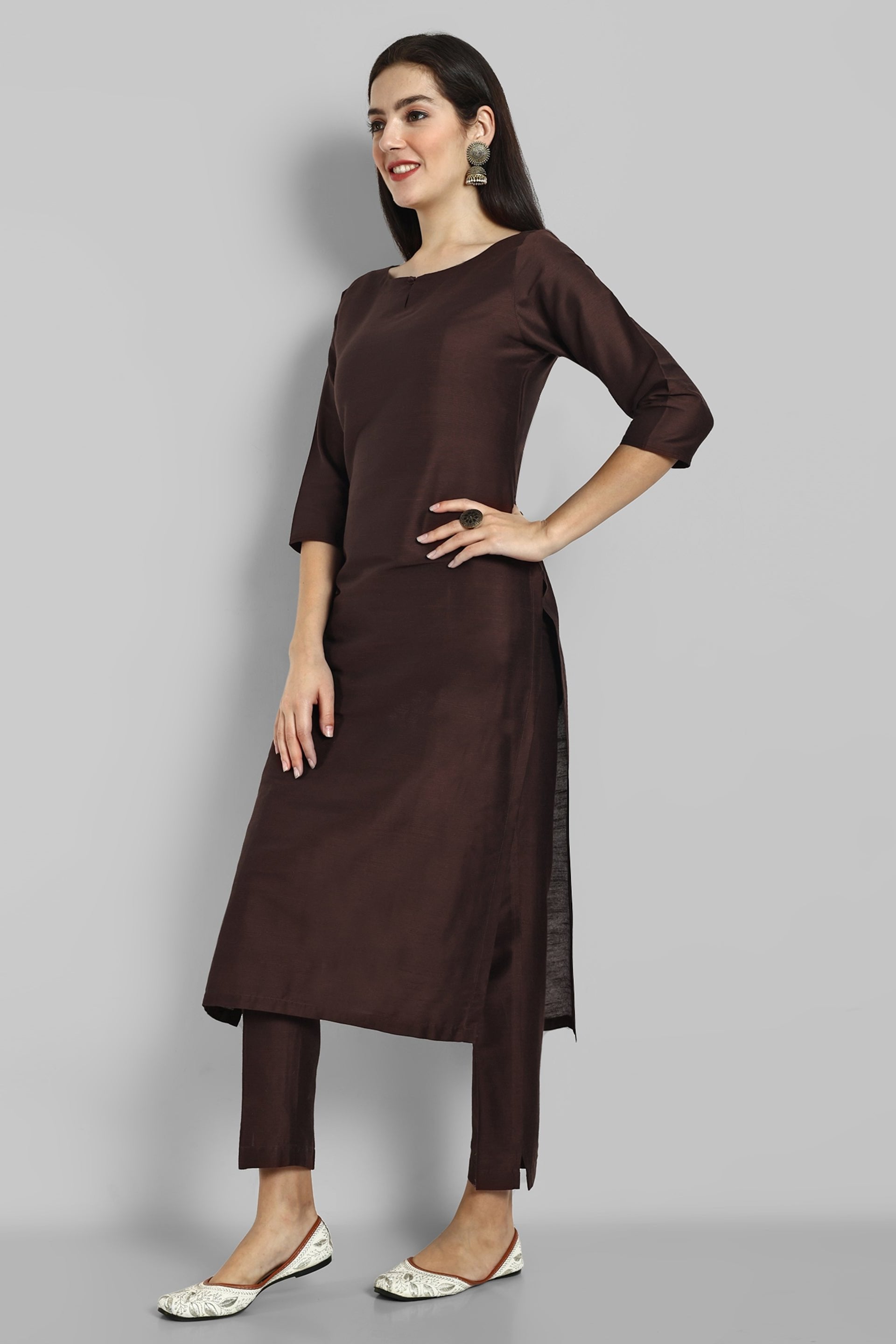 Choclate Brown Kurta with Elasticated Pant