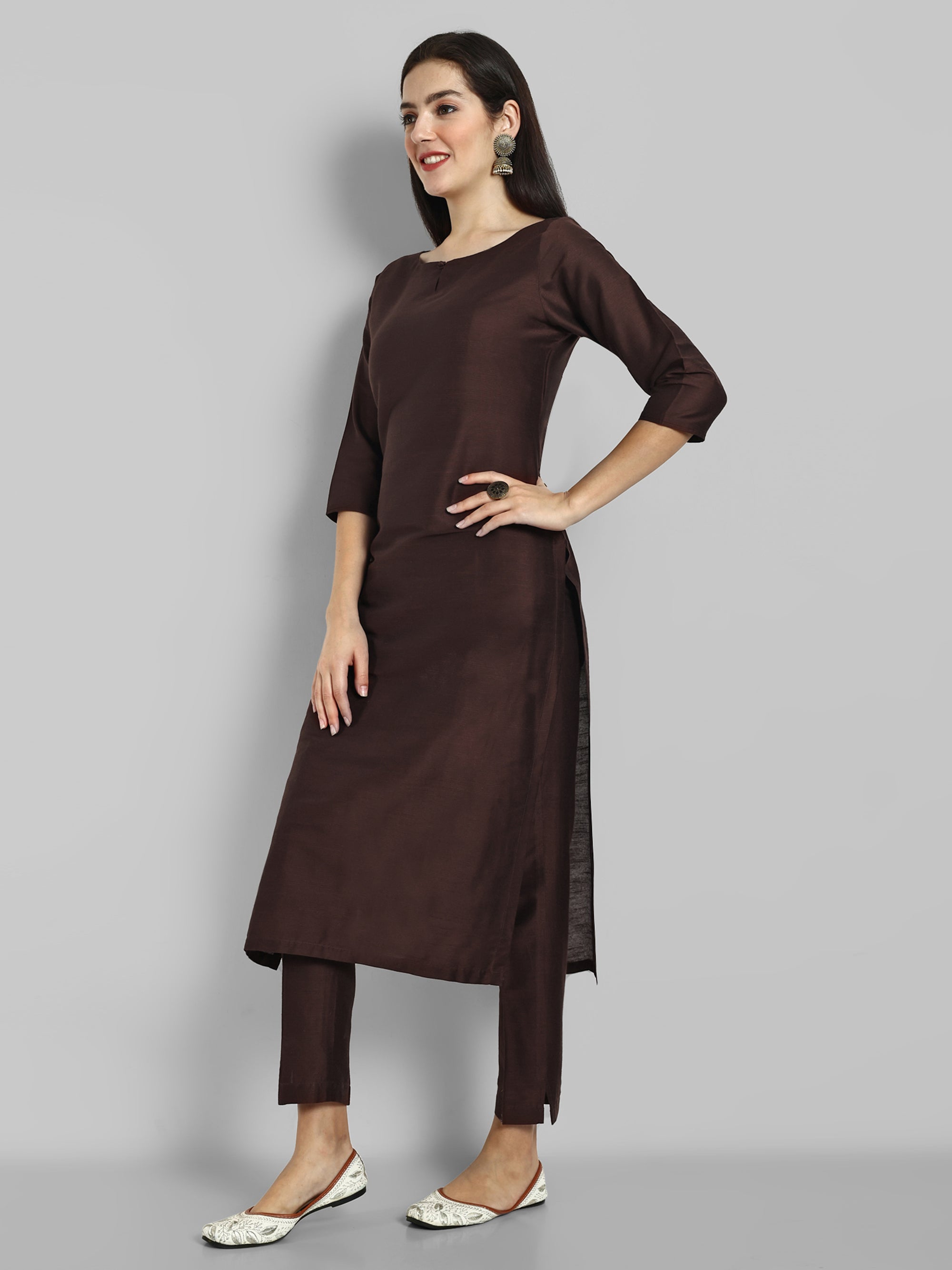 Choclate Brown Kurta with Elasticated Pant