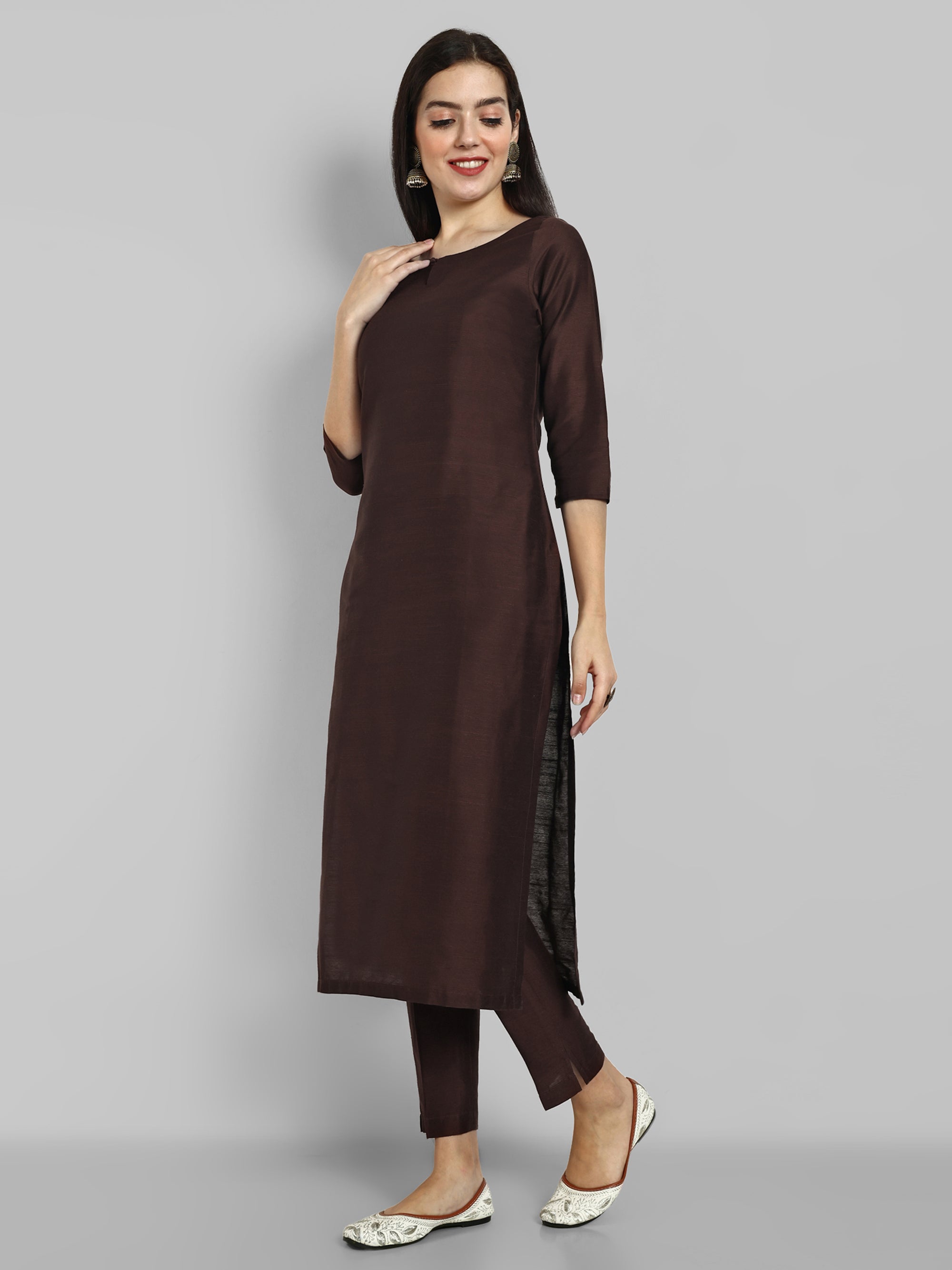 Choclate Brown Kurta with Elasticated Pant