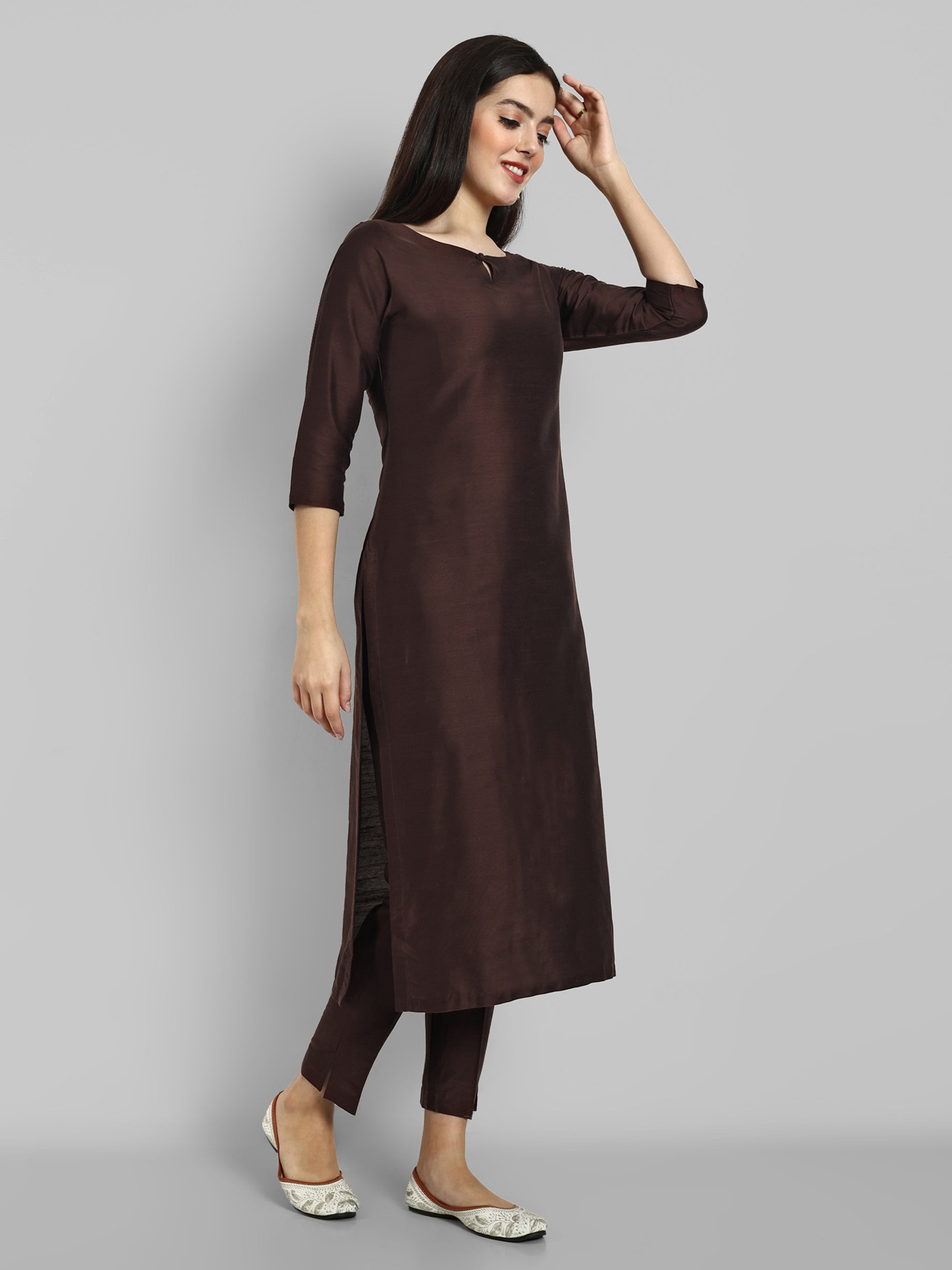 Choclate Brown Kurta with Elasticated Pant