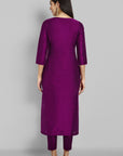 Purple Wine Cotton Silk Boat Neck Kurta