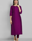 Purple Wine Cotton Silk Boat Neck Kurta