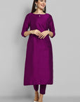 Purple Wine Cotton Silk Boat Neck Kurta