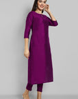 Purple Wine Cotton Silk Boat Neck Kurta