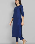 Ink Blue Kurta with Elasticated Pant - Set of 2