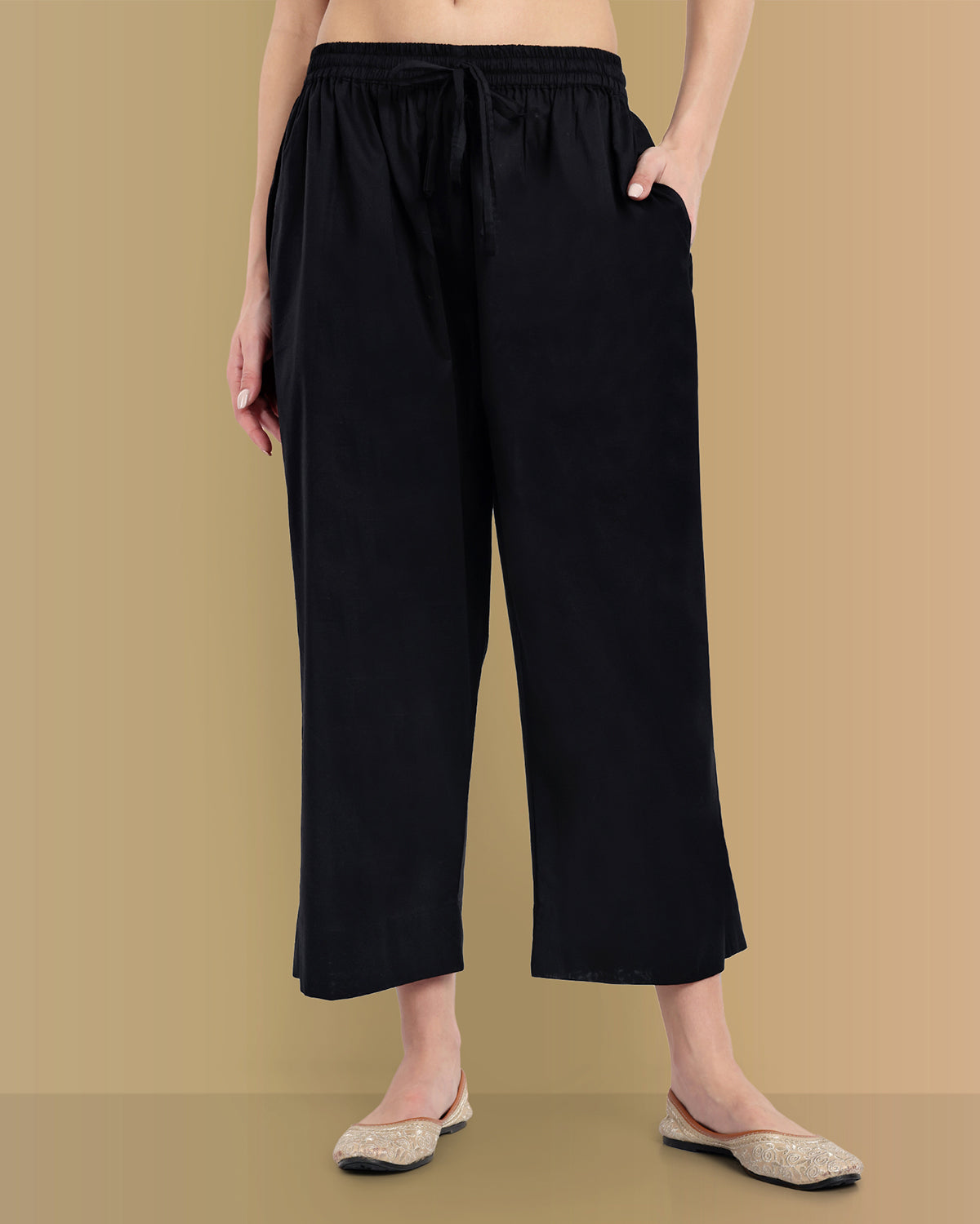 Black Basic Straight Palazzo Pant with Pockets