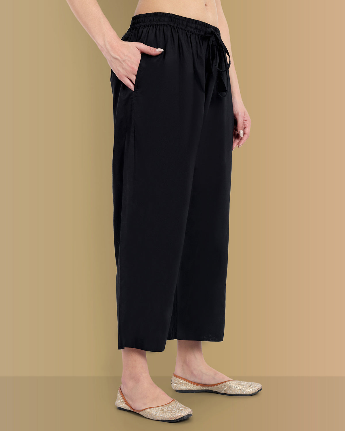 Black Basic Straight Palazzo Pant with Pockets