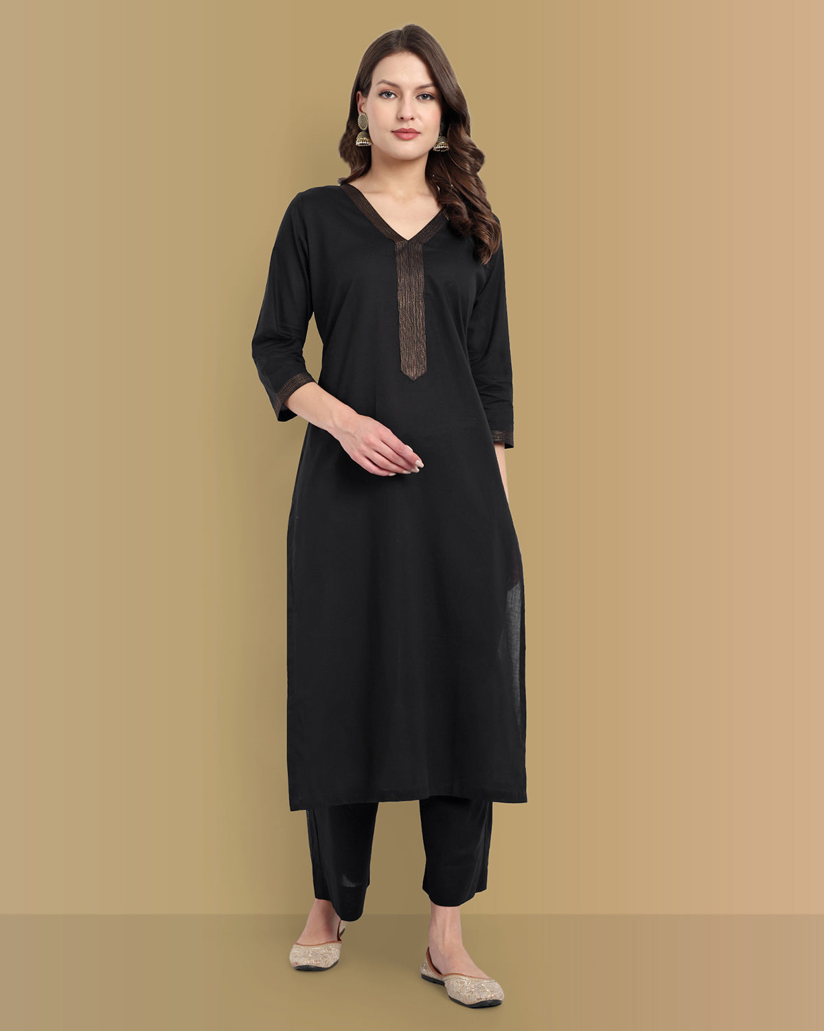 Black Cotton Mul Mul Kurta Set