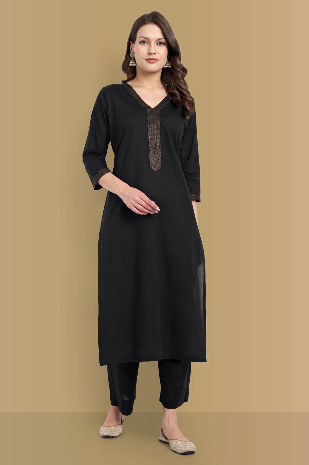 Black Cotton Mul Mul Kurta Set