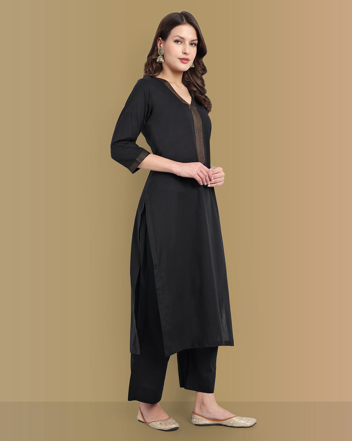 Mulmul Cotton Riwa Black Kurta