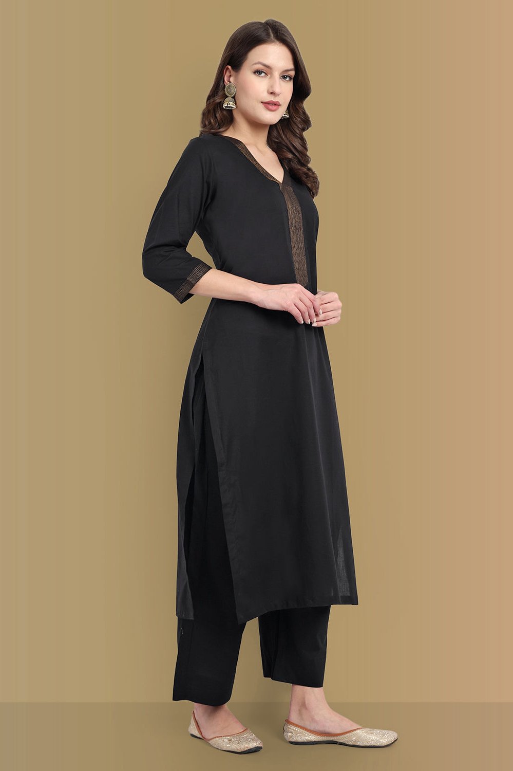 Mulmul Cotton Riwa Black Kurta