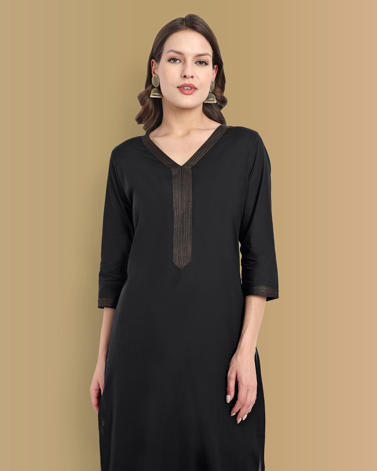 Black Mul Cotton Kurta & Palazzo Set