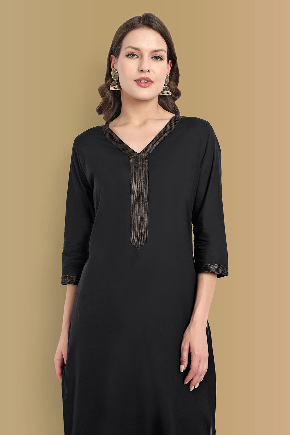 Black Mul Cotton Kurta & Palazzo Set