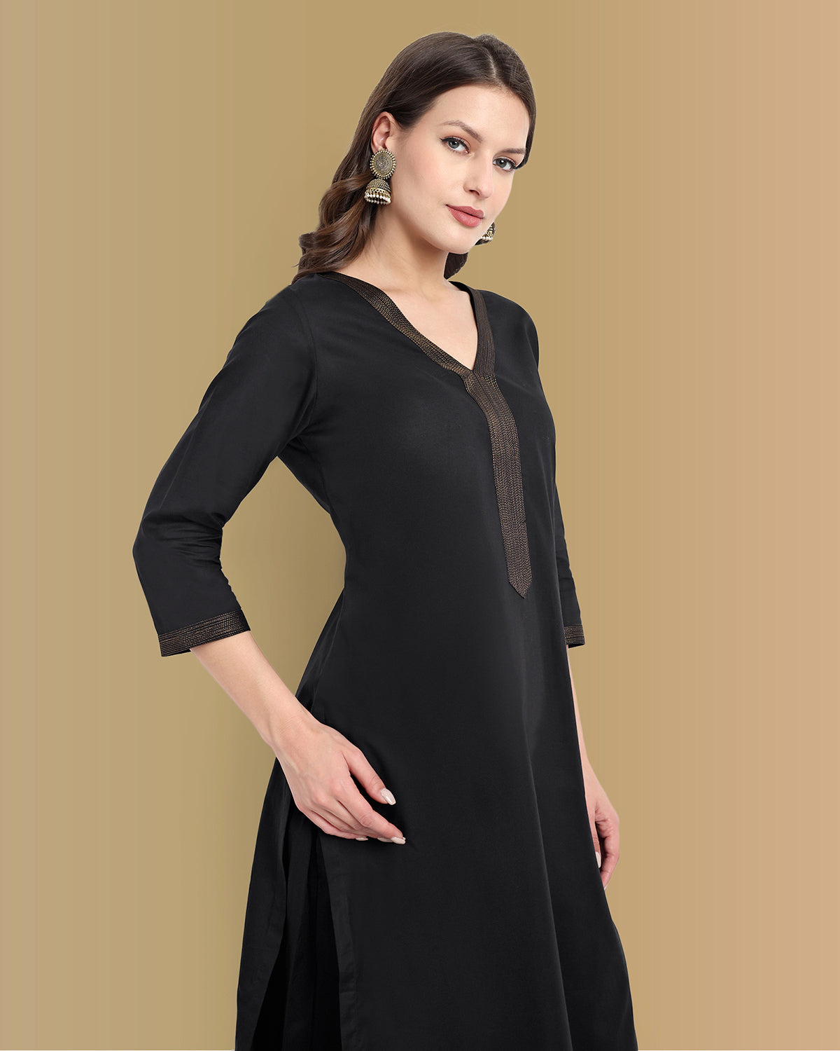 Elegant Black Mul Cotton Kurta & Palazzo Set