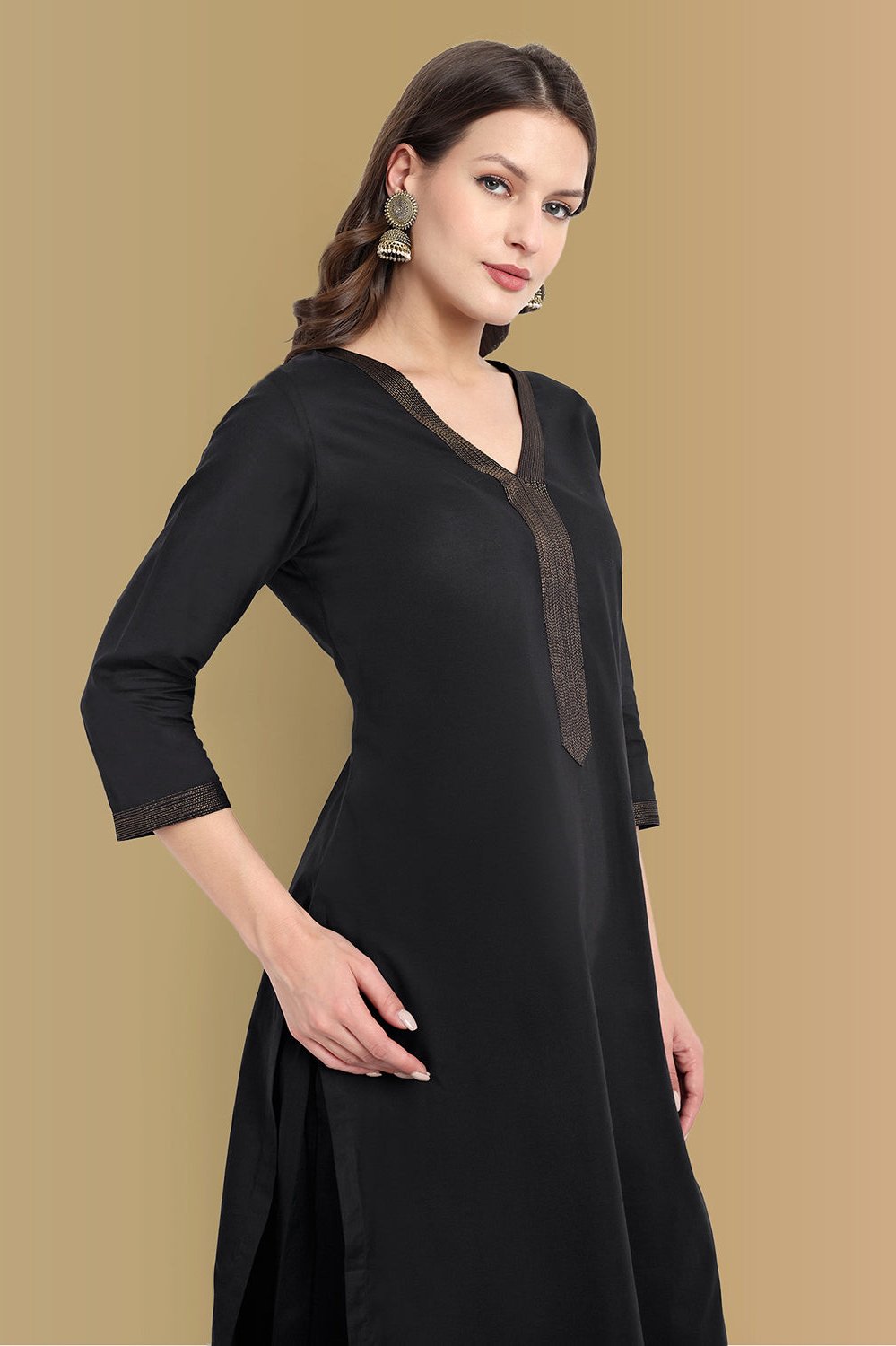 Elegant Black Mul Cotton Kurta & Palazzo Set