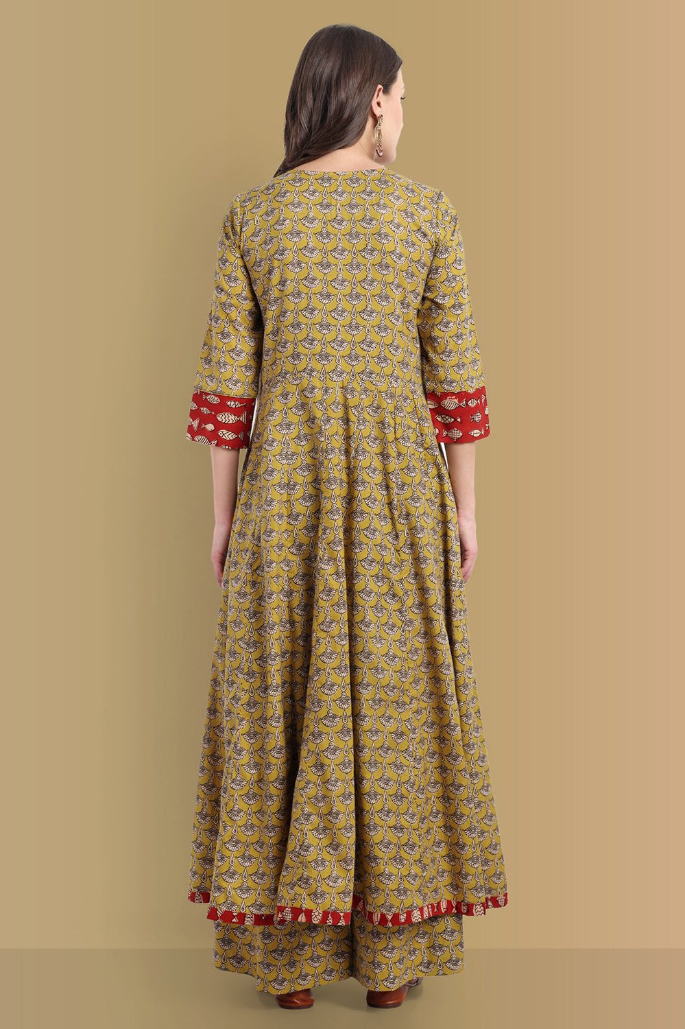 Mustard Ajrak Bahaar Kalidaar Kurta with Lower