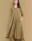 Mustard Ajrak Bahaar Kalidaar Kurta with Lower