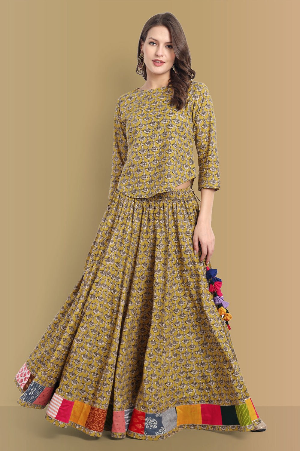 Mustard Cotton Kalidar Skirt Set