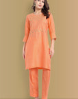 Peach Or Gray Embriodery Kurta and Straight Pant - Set of 2