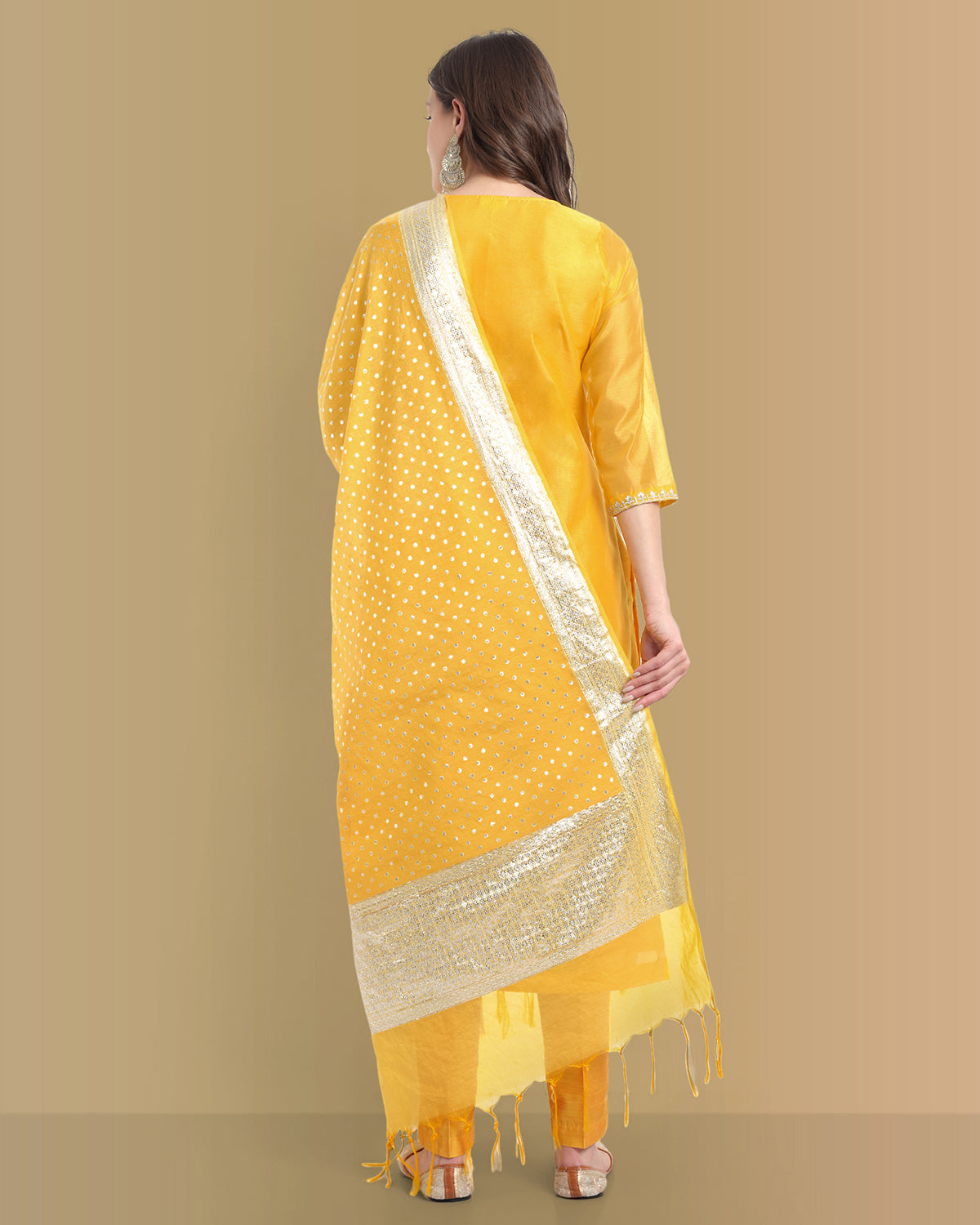 Yellow Haldi Chanderi Suit with dupatta Set of 3