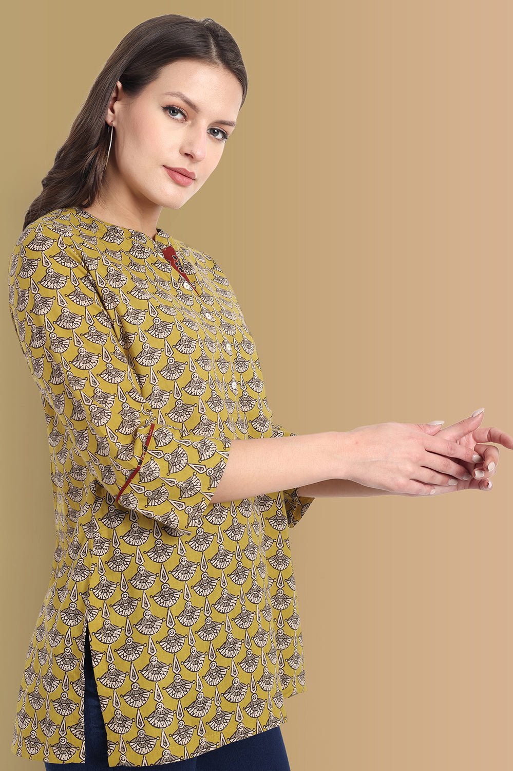 Mustard Mosaic Ajrak Short Kurta