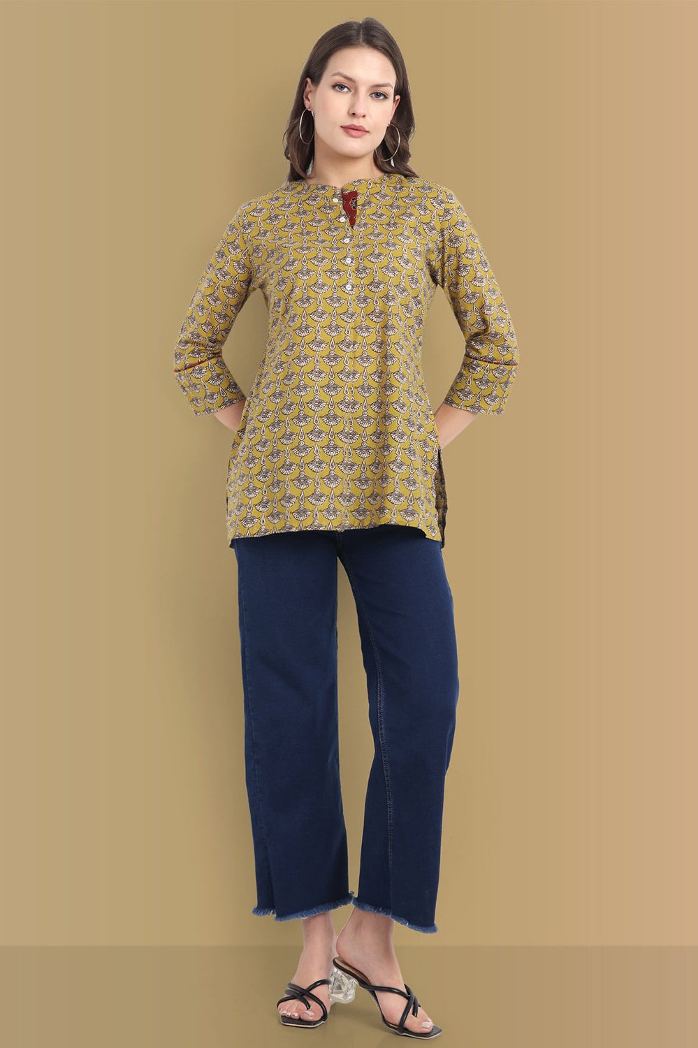 Mustard Mosaic Ajrak Short Kurta