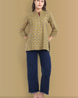 Mustard Mosaic Ajrak Short Kurta