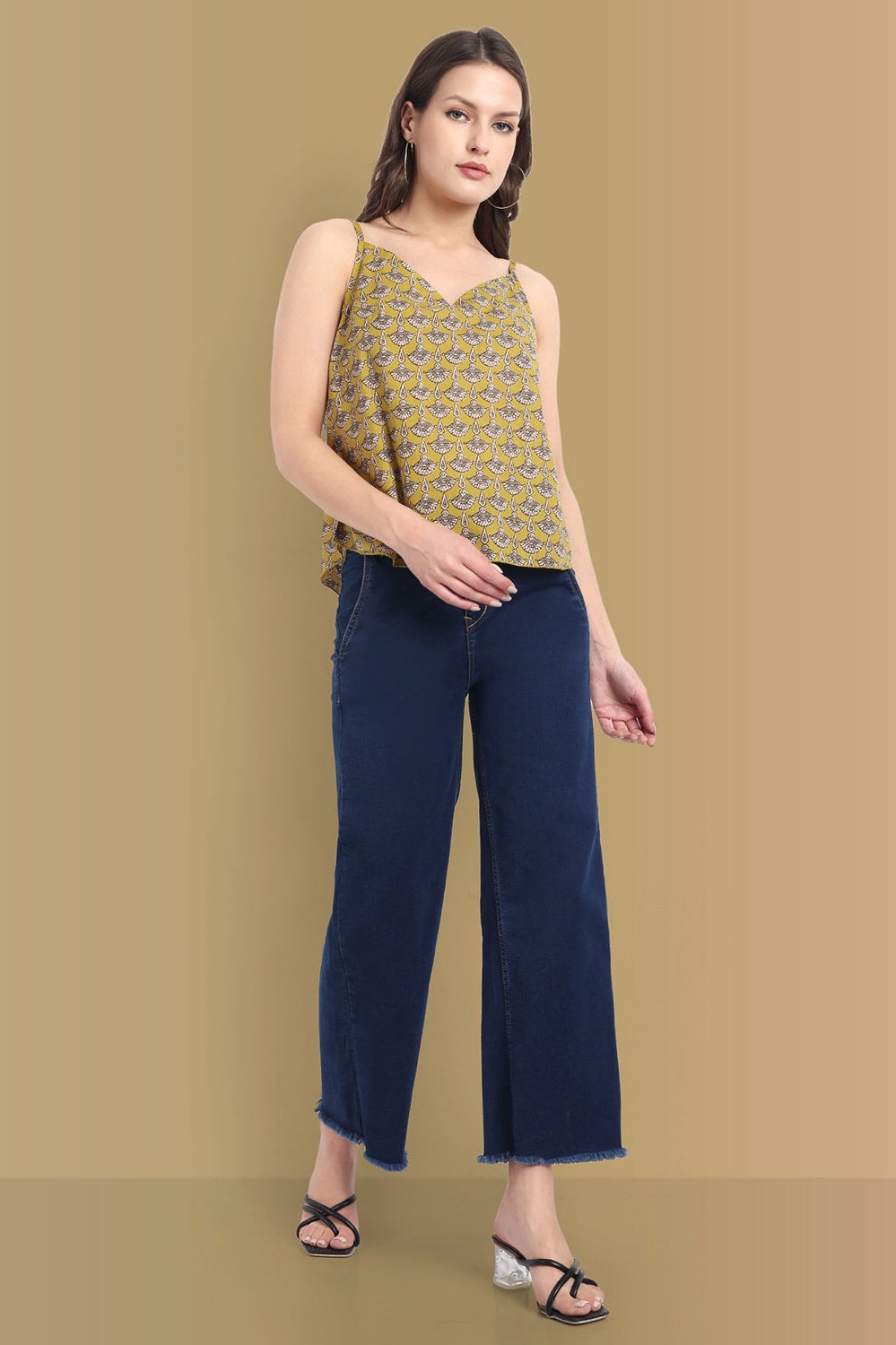 Mustard Ajrakh Noodle Strap Top