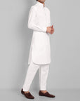 White Cotton-Linen Pathani Suit