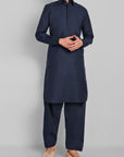 Navy Blue Cotton-Linen Pathani