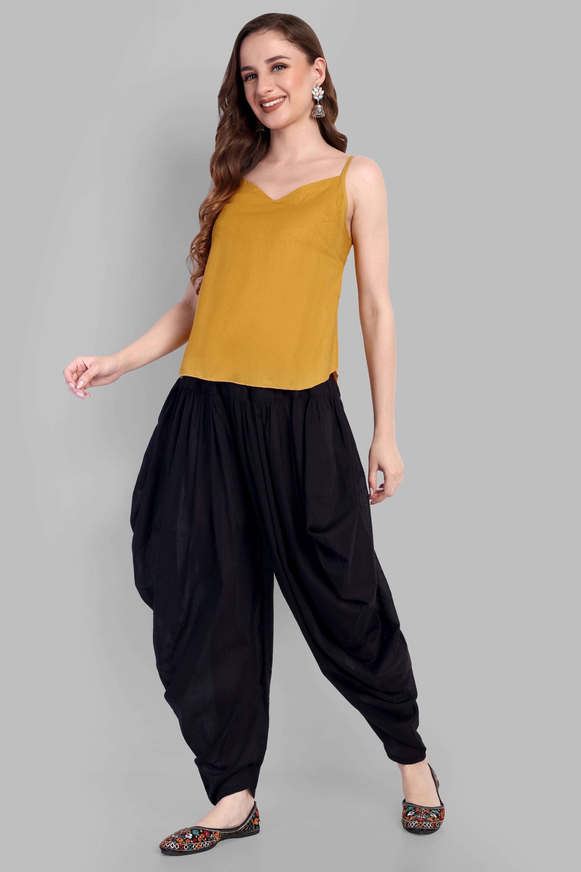 Mustard Cotton Noodle Strap Basic Top