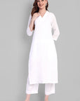 V Neck Basic Kurta with Straight Bottom - Set of 2