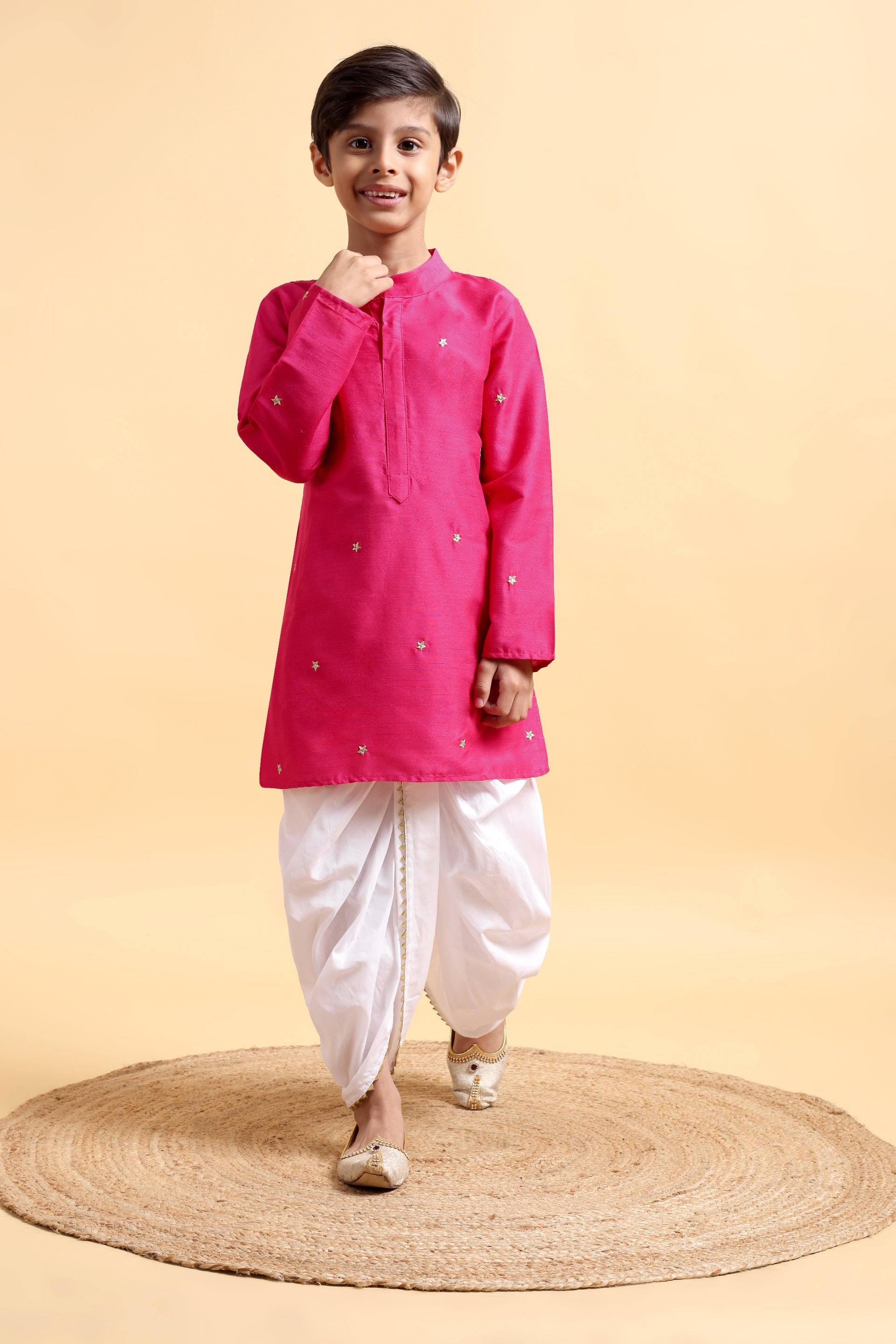 White Cotton Dhoti Set For Boys