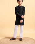 Black Embroidery Cotton Silk Kurta & Pajama Set