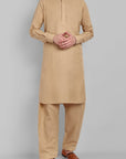 Beige Cotton-Linen Pathani Suit