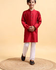 Classic Deep Red Cotton Silk Kurta & Pajama Set for Boys