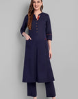 Navy Blue A Line Side Pocket Kurta Set of 2