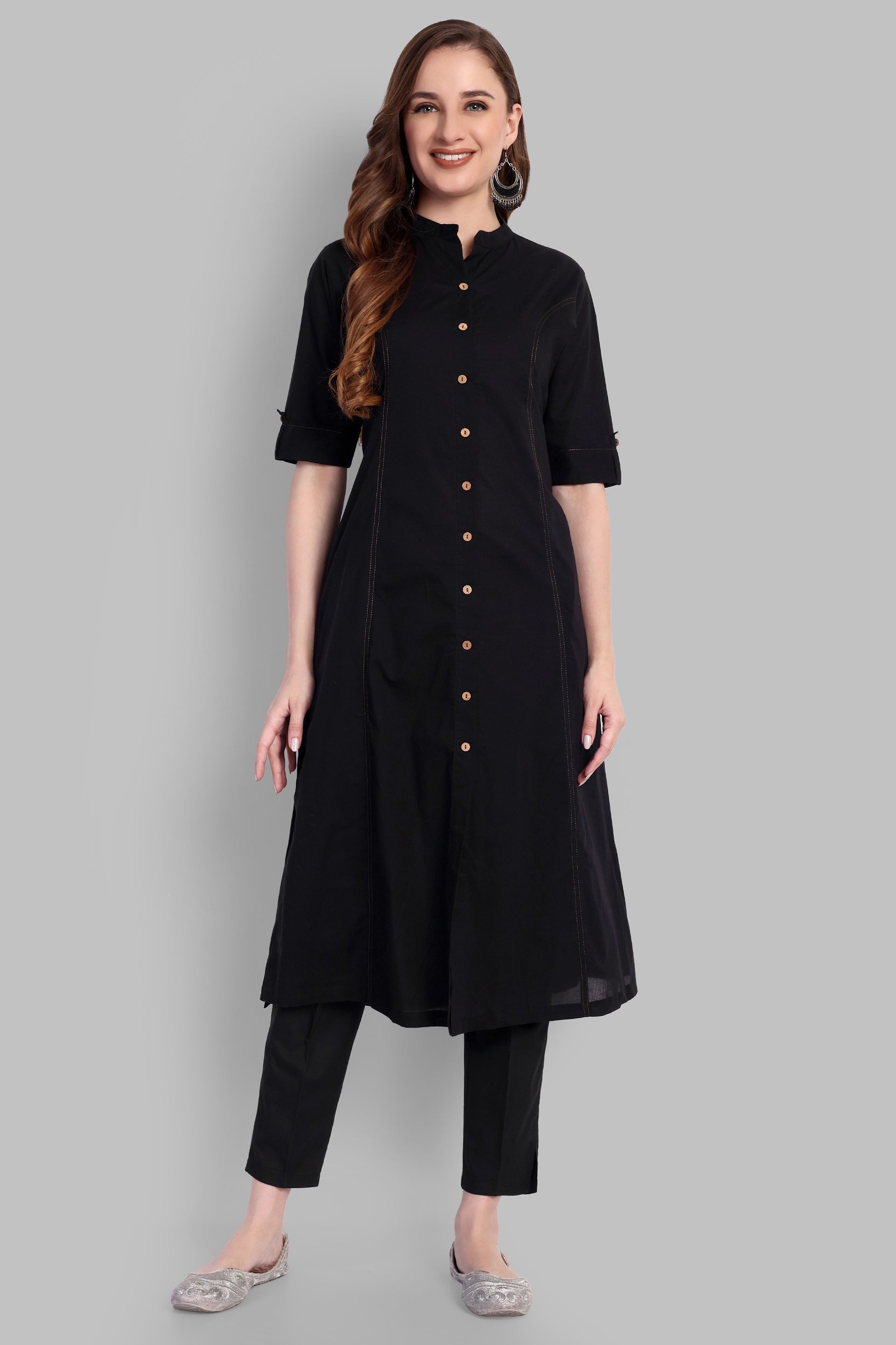 Black Cotton Kurta with Pant Set