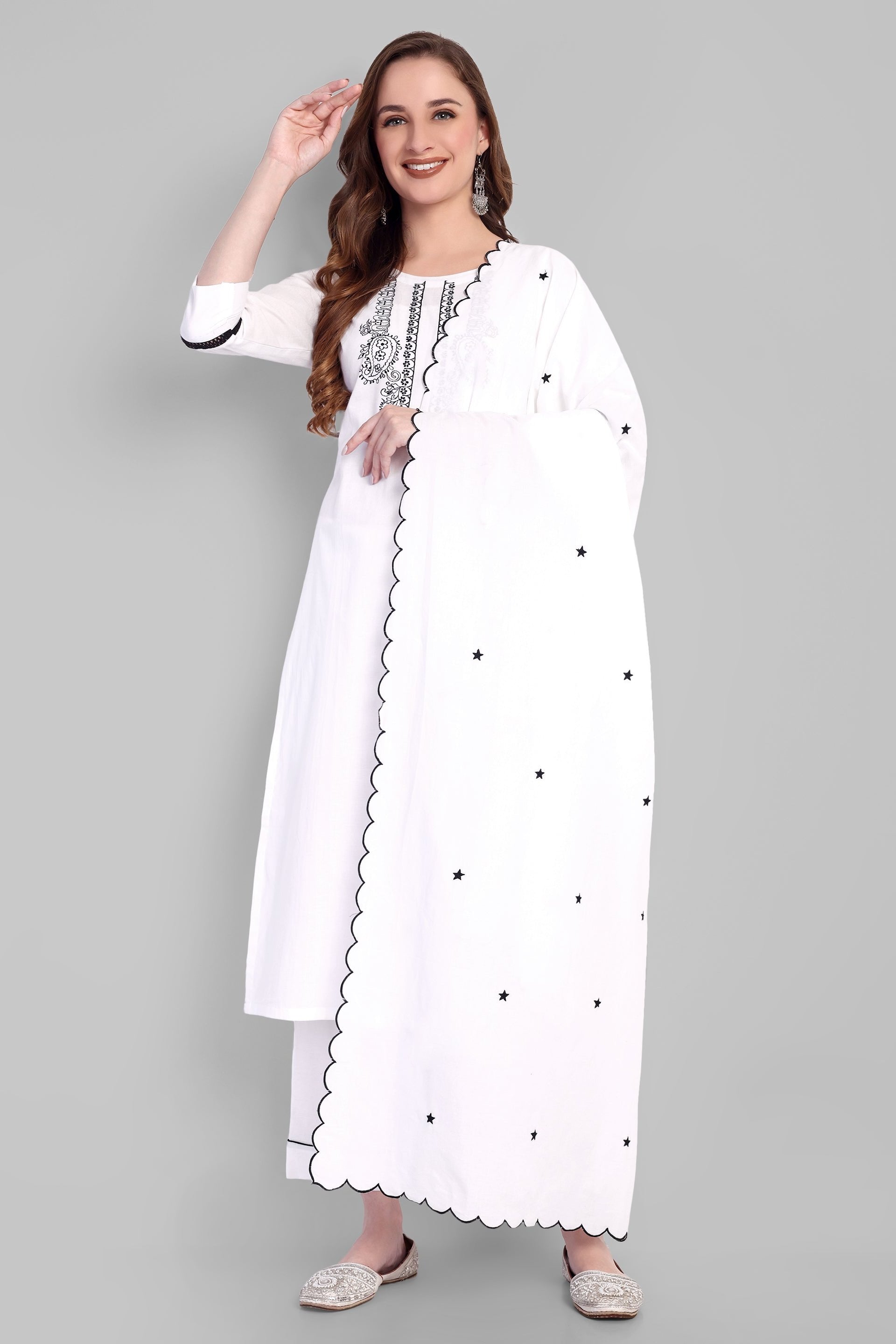 White Embriodery Kurta Pant &amp; Dupatta