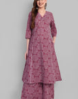 V Neck A Line Kurta and Pant - Set of 2